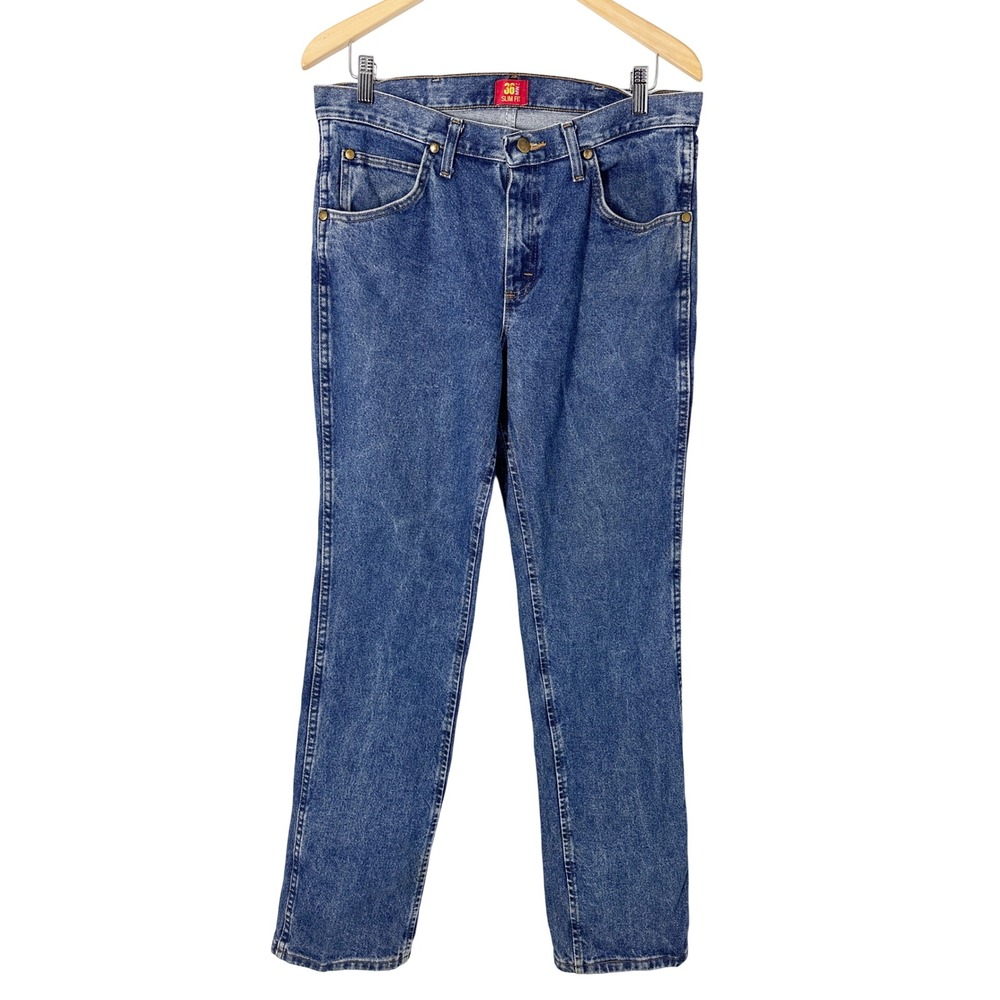 MWZ Wrangler Cowboy Rodeo Cotton Solid Blue Denim Jeans Mens Size 32 x 32